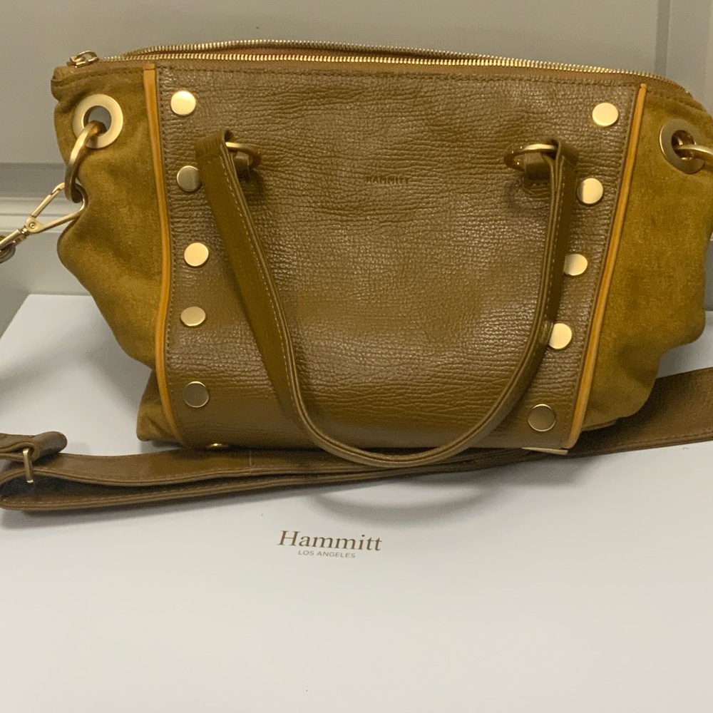 Hammitt Medium Daniel Bag with Gold Rivets and crossbody straps for wallet